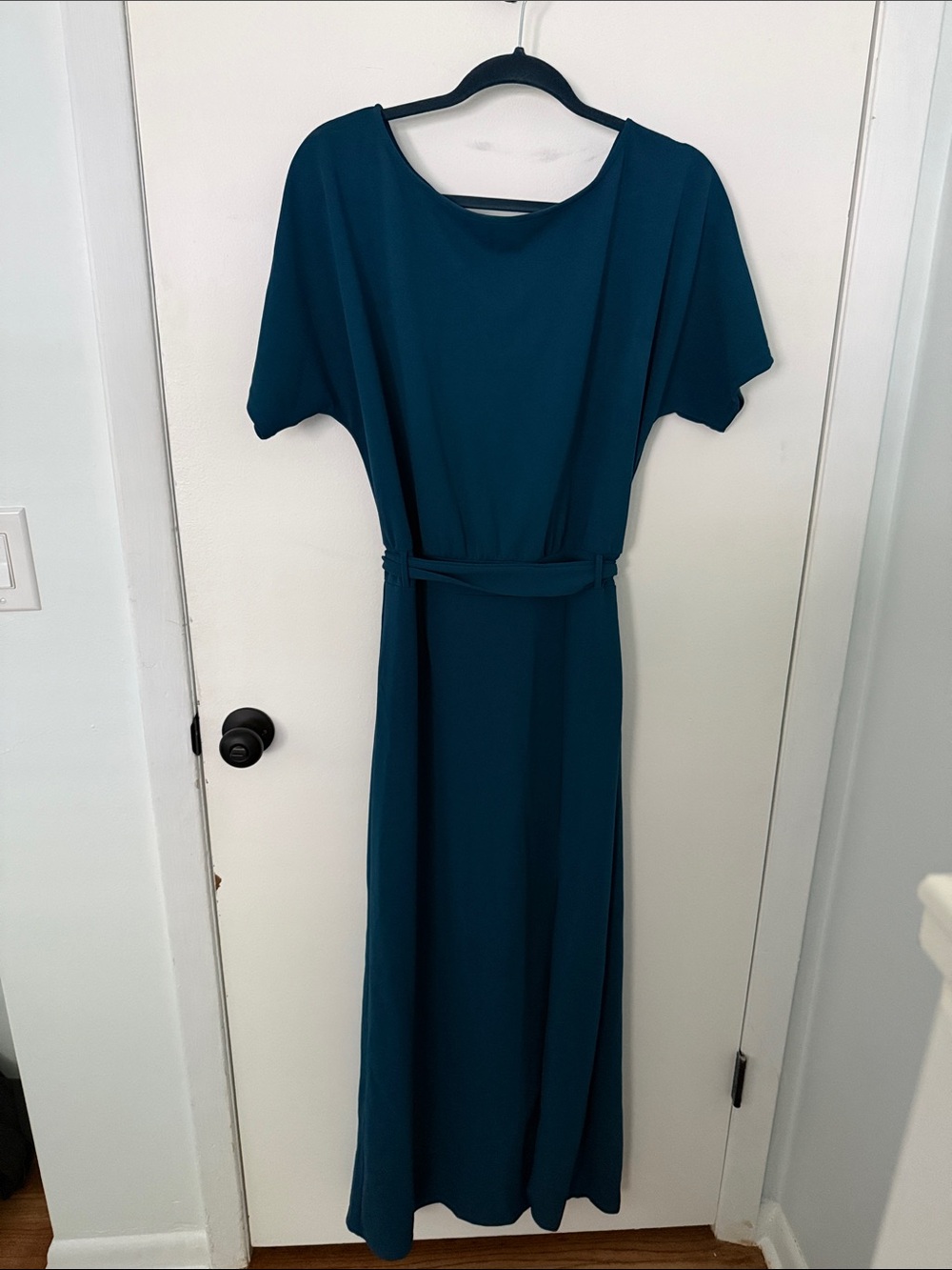 Women's Teal Short-Sleeve Maxi Dress with Waist Tie